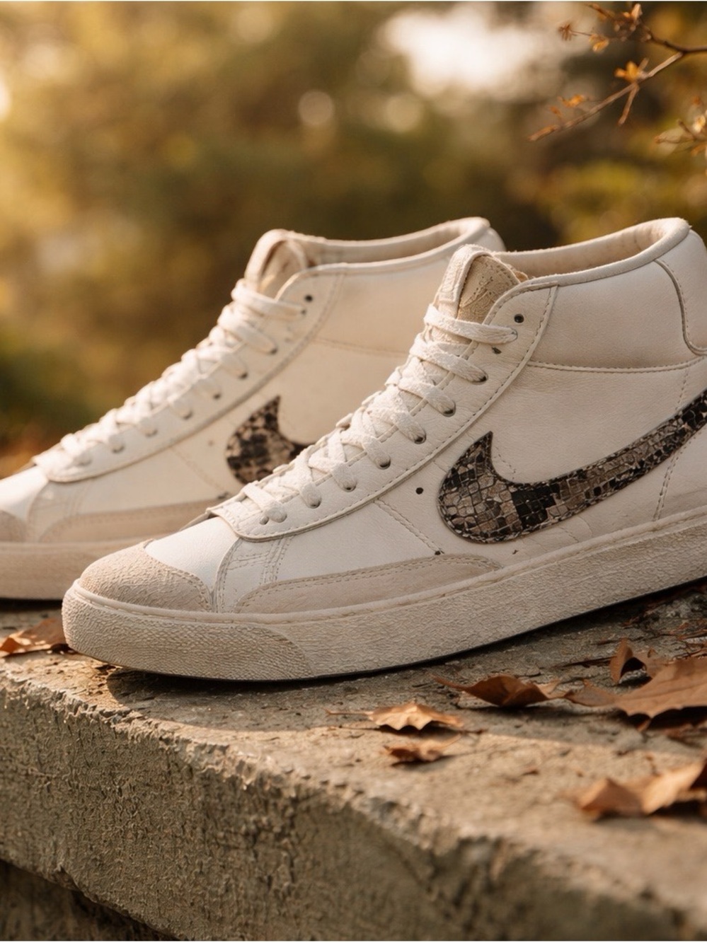 Nike Women’s Cream High-Top Sneakers with Snake-Print Swoosh